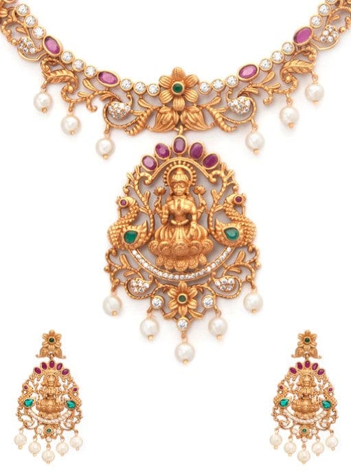 Gold-Plated multicolor CZ studded temple Jewellery Set splash of personality