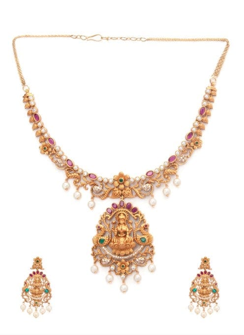Gold-Plated multicolor CZ studded temple Jewellery Set splash of personality