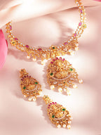 Gold-Plated multicolor CZ studded temple Jewellery Set splash of personality