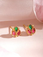 Gold Plated Traditional Temple Necklace Set with Ruby & Emerald Stone Studded Golden Beads