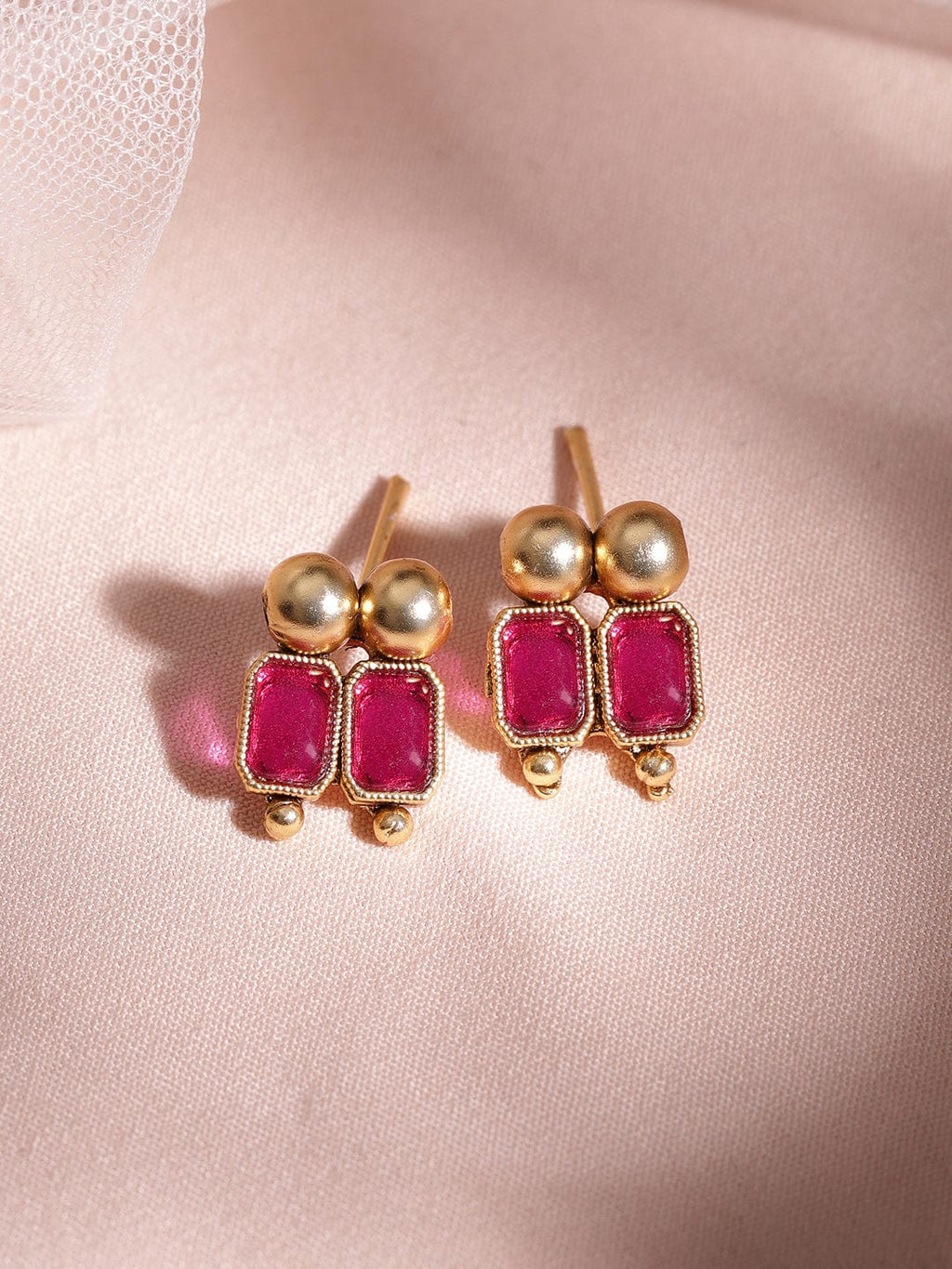 Gold-Plated Brass Red Stone Studded Necklace Set  organic chemicals