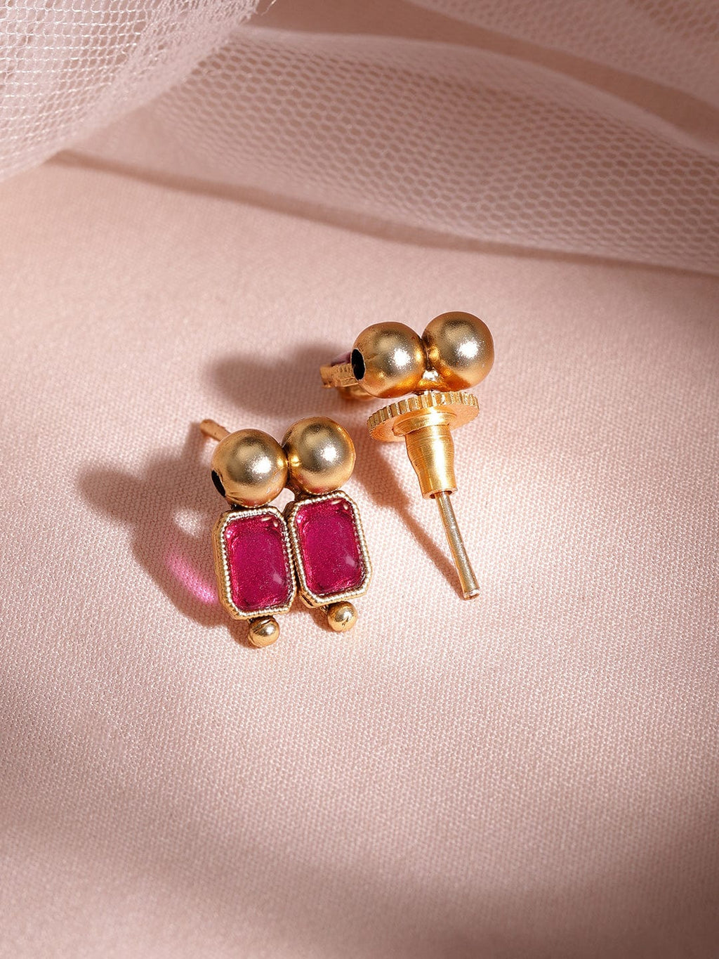 Gold-Plated Brass Red Stone Studded Necklace Set  organic chemicals