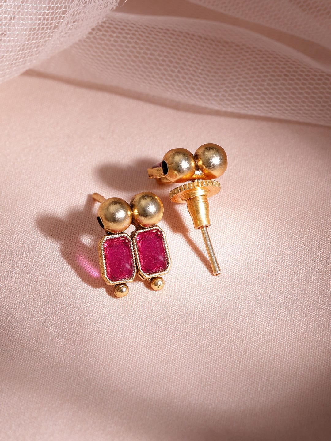 Gold-Plated Brass Red Stone Studded Necklace Set  organic chemicals