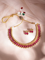 Gold-Plated Brass Red Stone Studded Necklace Set  organic chemicals