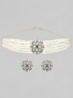 Black Gold Plated Polki Zirconia & Pearl Beaded Choker Set water and organic chemicals