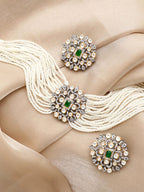 Black Gold Plated Polki Zirconia & Pearl Beaded Choker Set water and organic chemicals