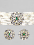 Black Gold Plated Polki Zirconia & Pearl Beaded Choker Set water and organic chemicals