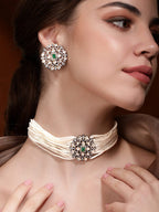 Black Gold Plated Polki Zirconia & Pearl Beaded Choker Set water and organic chemicals