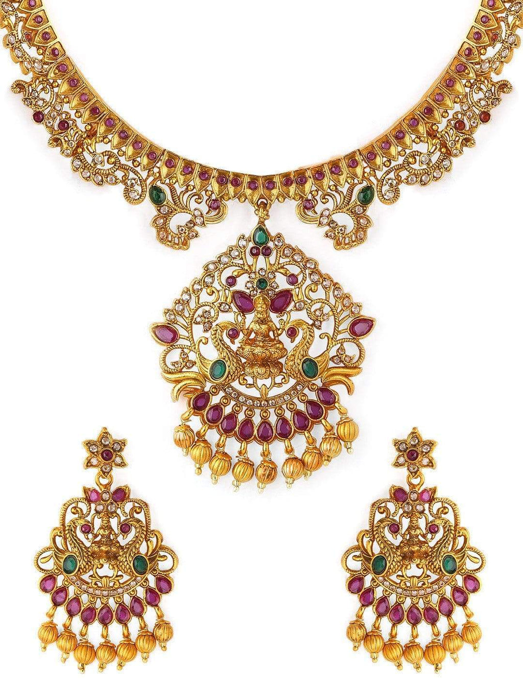 Gold Plated Color Stone Temple Necklace Set After use, wipe the jewellery