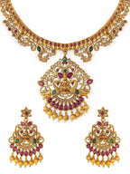 Gold Plated Color Stone Temple Necklace Set After use, wipe the jewellery