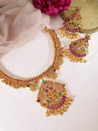 Gold Plated Color Stone Temple Necklace Set After use, wipe the jewellery