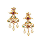 Gold Plated CZ Studded Floral Temple Jewellery Set  19