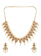 Gold Plated CZ Studded Floral Temple Jewellery Set  19