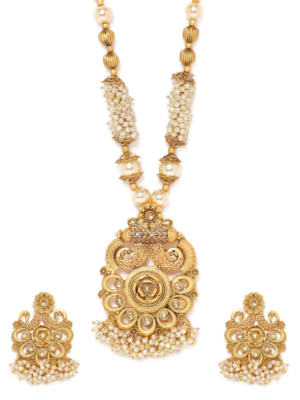 Gold-Toned Necklace Set with Radiant Charm exudes a captivating allure