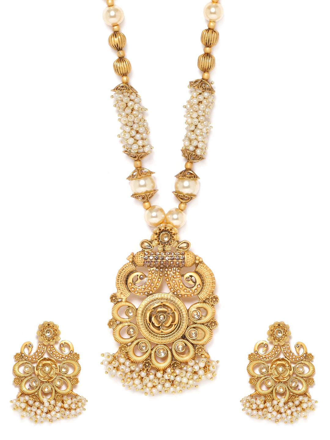 Gold-Toned Necklace Set with Radiant Charm exudes a captivating allure