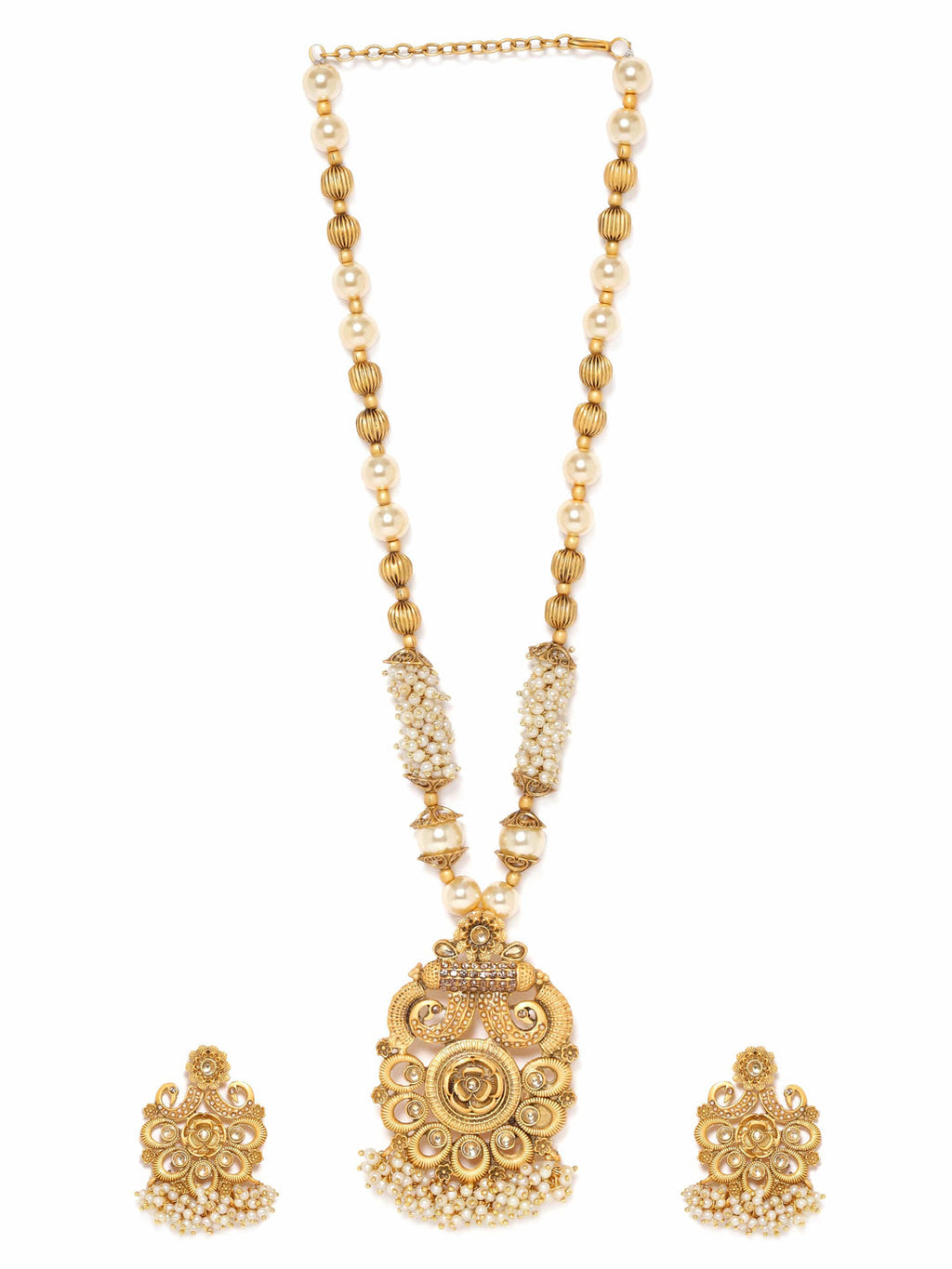 Gold-Toned Necklace Set with Radiant Charm exudes a captivating allure