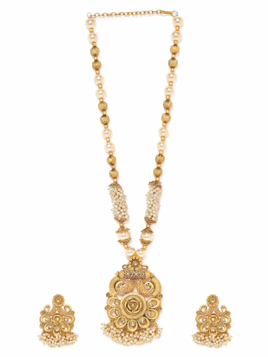 Gold-Toned Necklace Set with Radiant Charm exudes a captivating allure