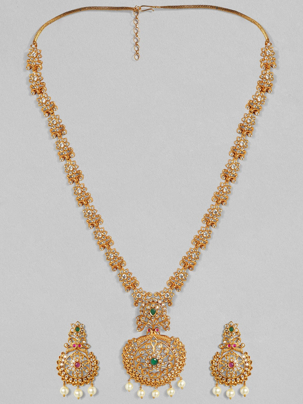 Gold-Toned Stone-Studded Handcrafted Jewellery Set