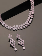 Rhodium plated Zirconia studded Statement Drop Detail Choker Necklace Set