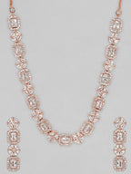 Rose Gold Plated Necklace Set With Studded American Diamonds