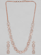 Rose Gold Plated Necklace Set With Studded American Diamonds