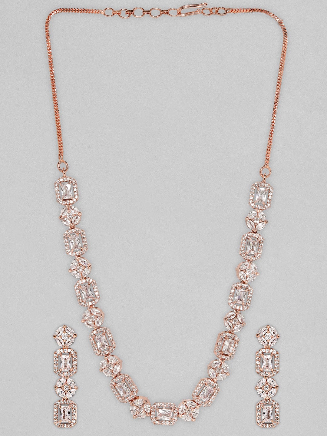 Rose Gold Plated Necklace Set With Studded American Diamonds