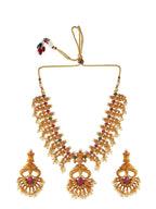 Women Gold-Toned Color Stone Temple Necklace Set water and organic chemicals