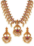 Women Gold-Toned Color Stone Temple Necklace Set water and organic chemicals