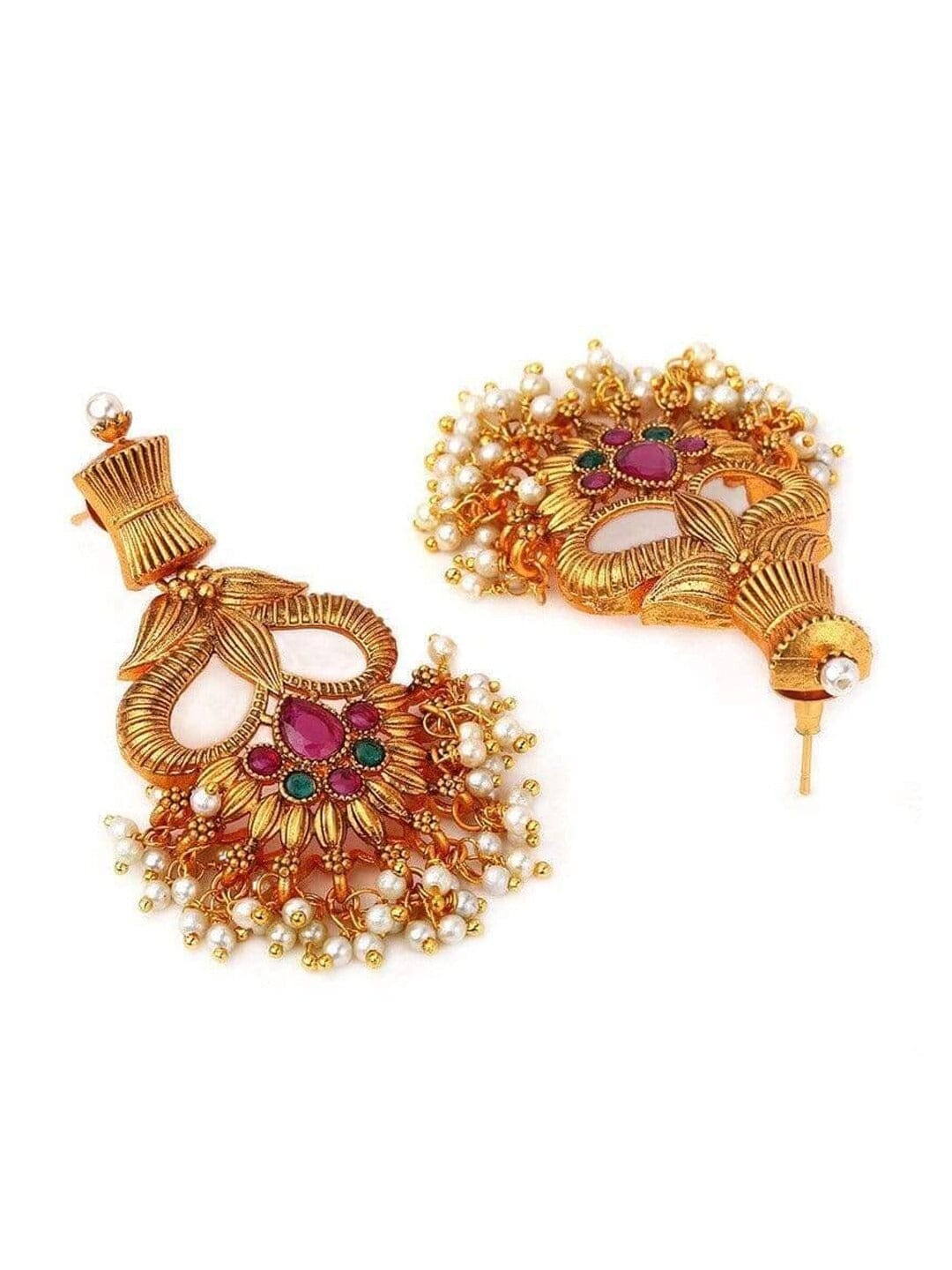 Women Gold-Toned Color Stone Temple Necklace Set water and organic chemicals