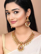 Women Gold-Toned Color Stone Temple Necklace Set water and organic chemicals