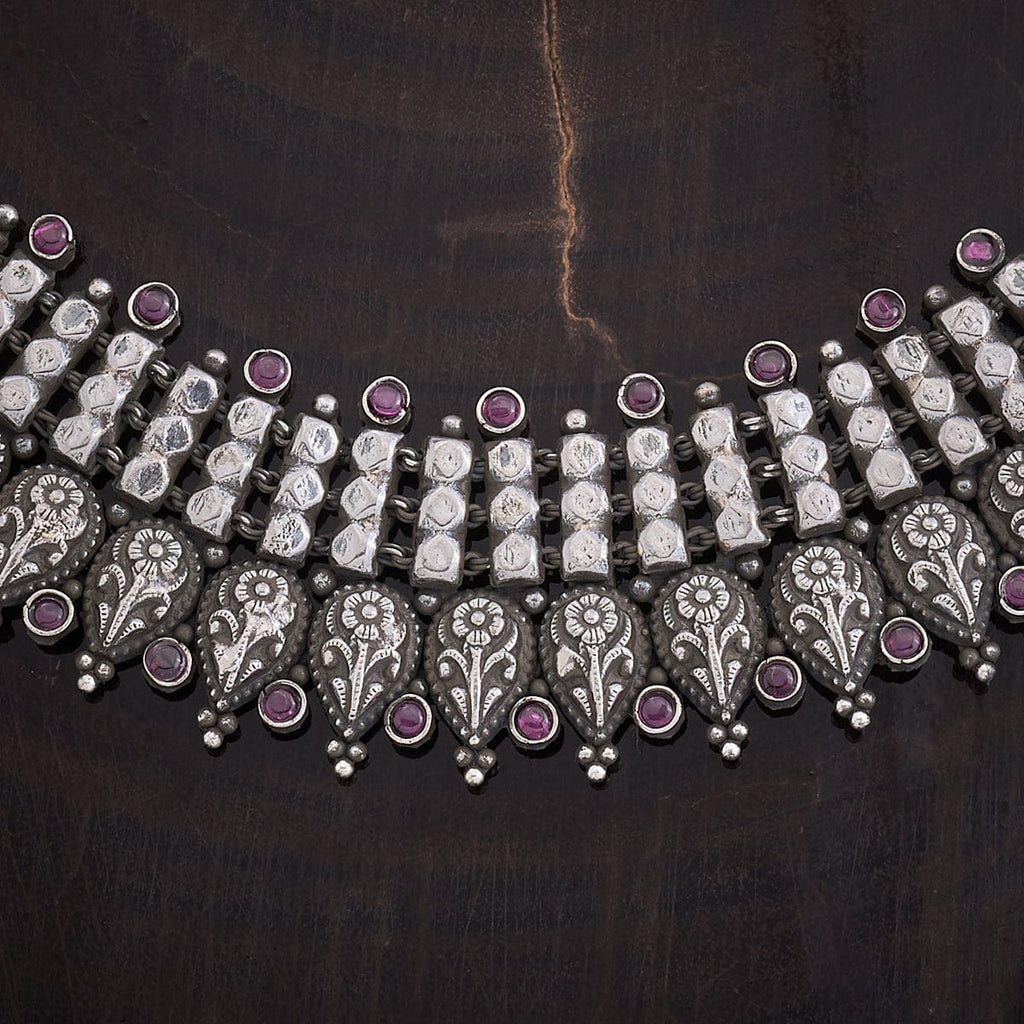 Pink Stone Silver Work Necklace