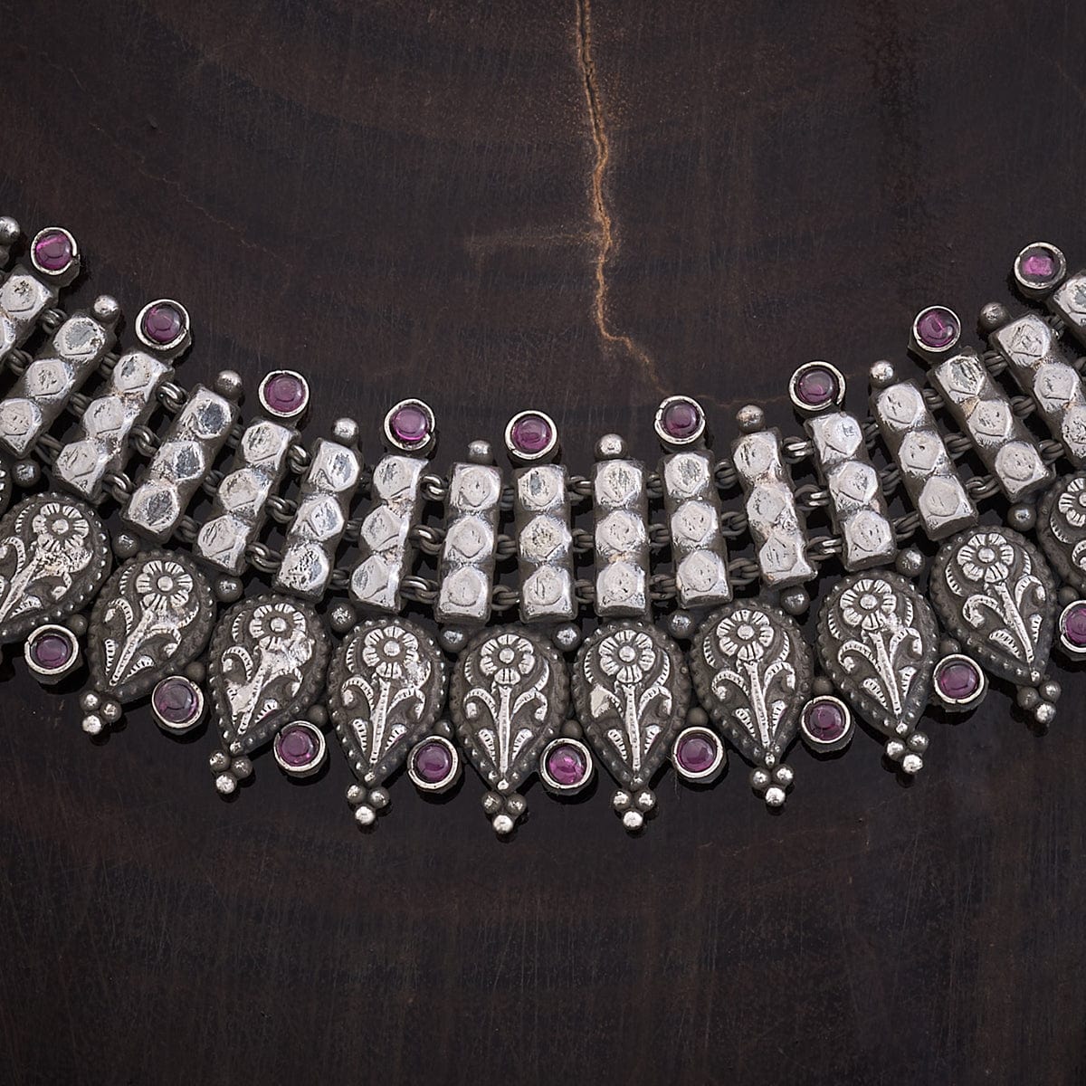 Pink Stone Silver Work Necklace