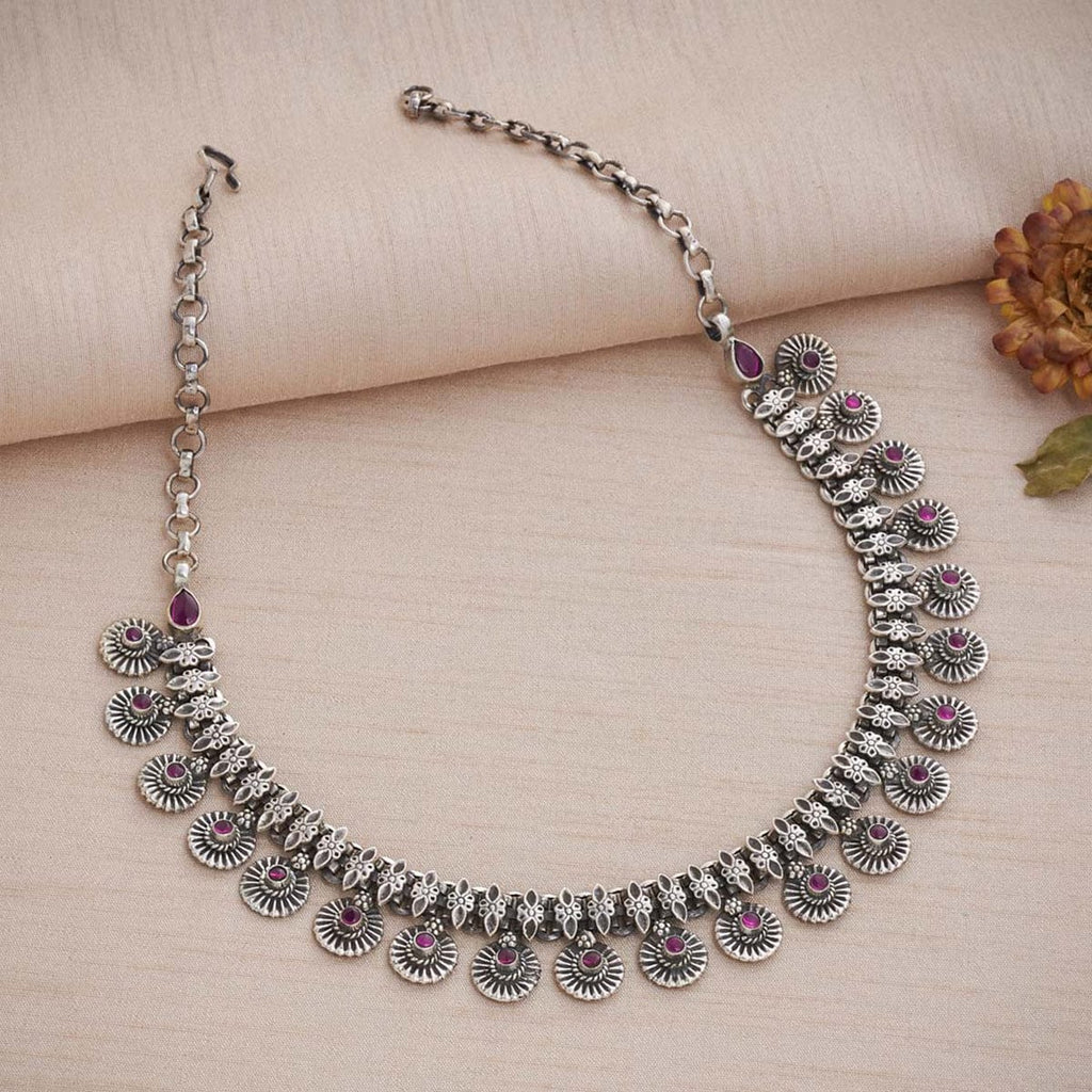 Pink Stone Silver Necklace