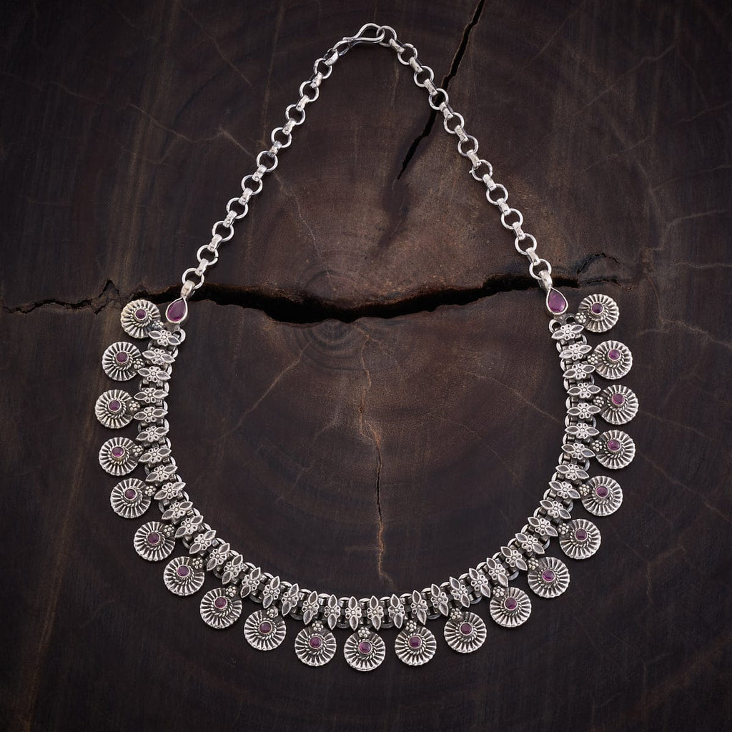 Pink Stone Silver Necklace