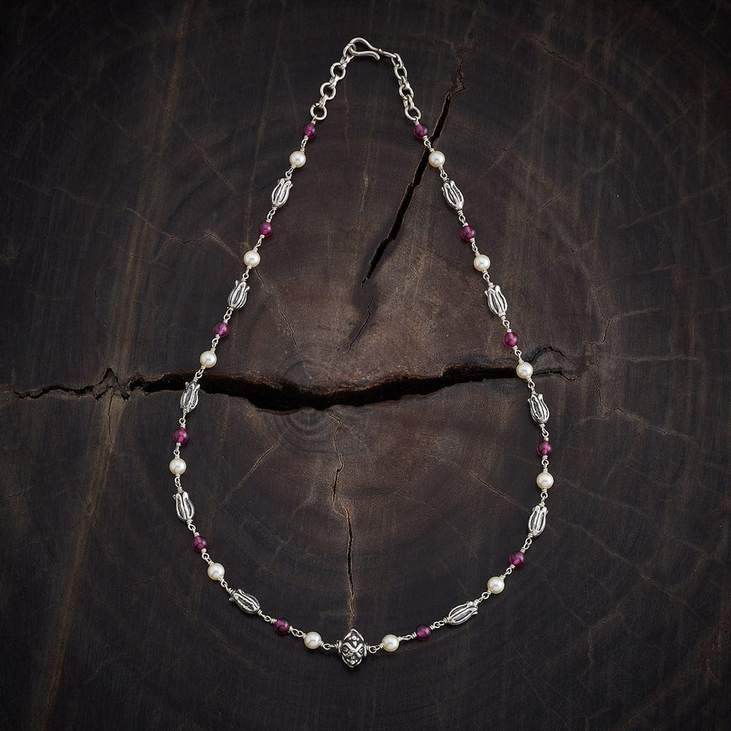 White & pink Stone Silver Necklace