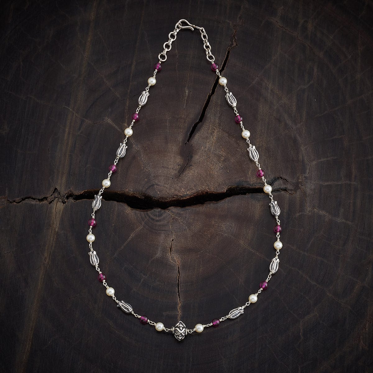 White & pink Stone Silver Necklace