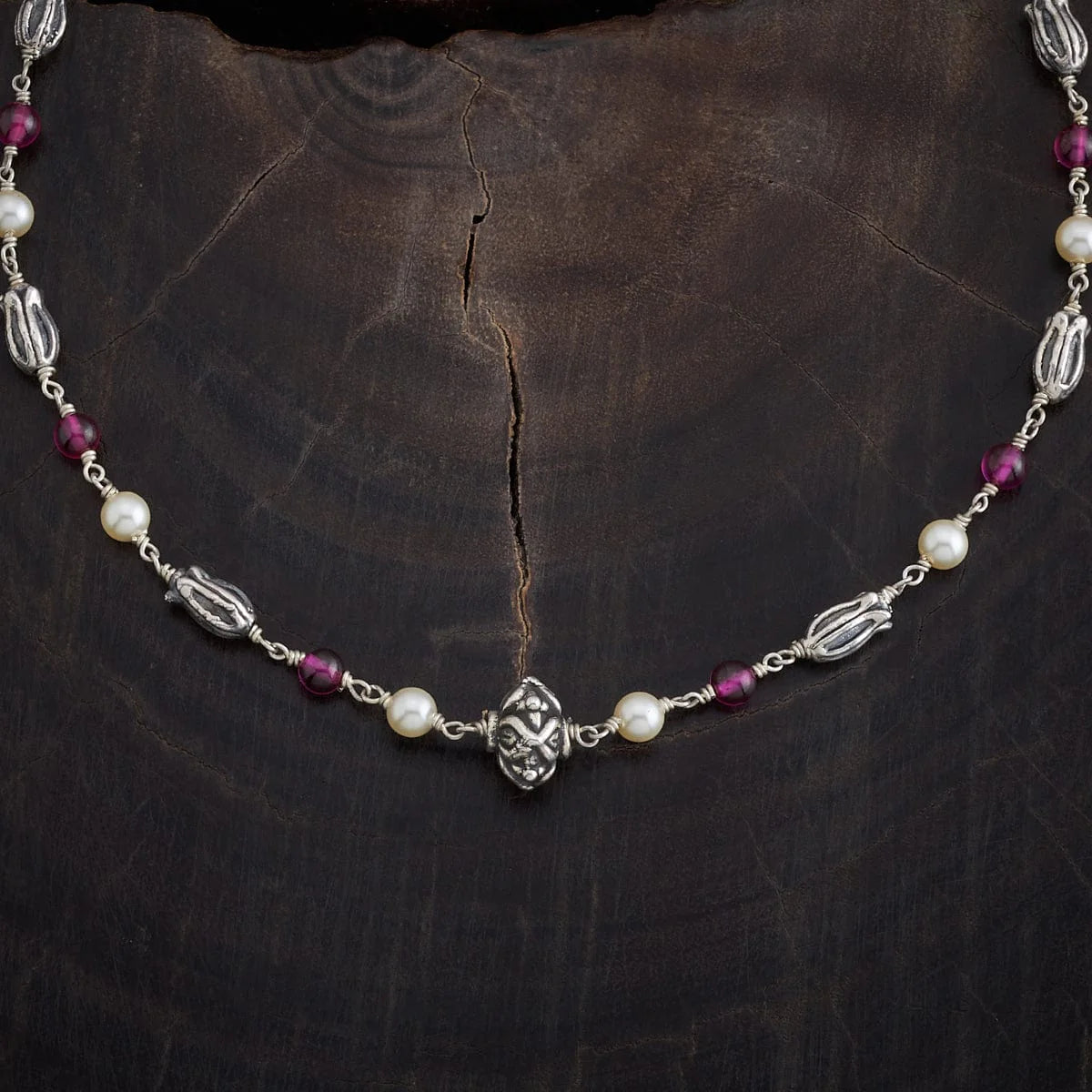 White & pink Stone Silver Necklace