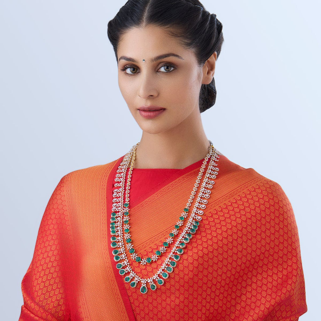 Silver Zircon Necklace Thread  Long