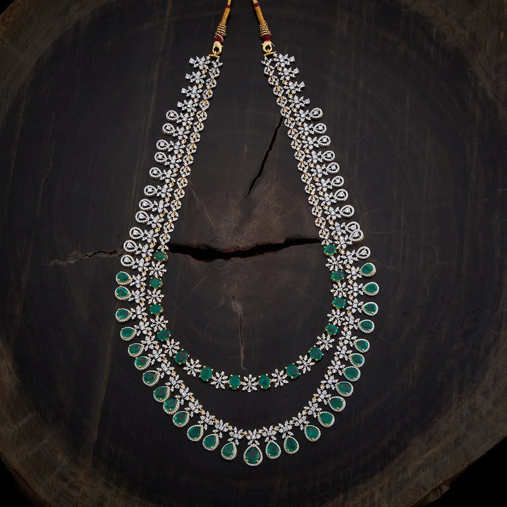 Silver Zircon Necklace Thread  Long