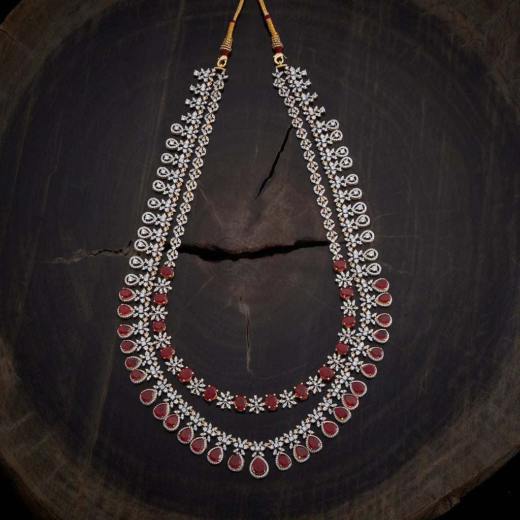 Silver Zircon Necklace Thread  Long
