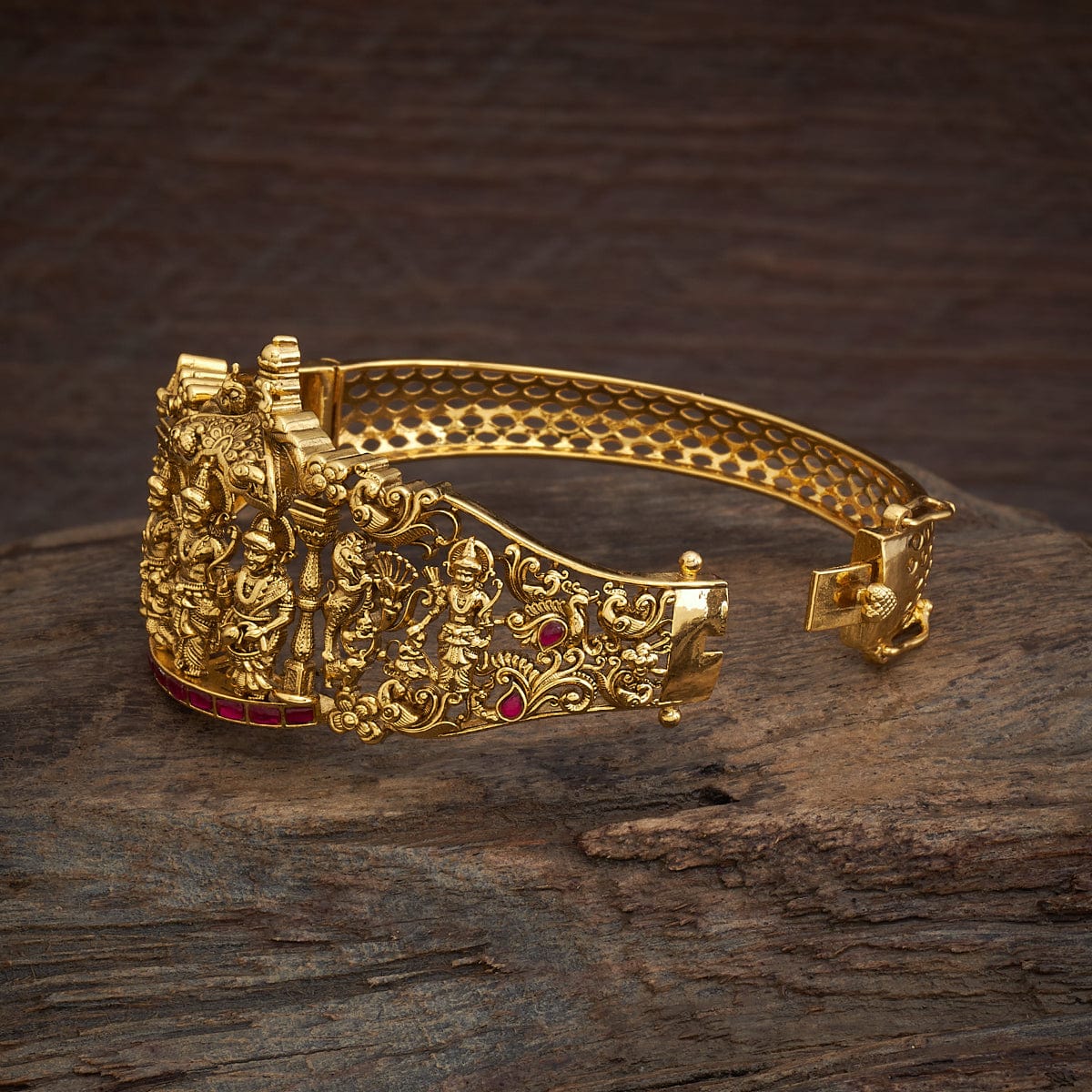 Silver Temple Kada decorated with ruby red