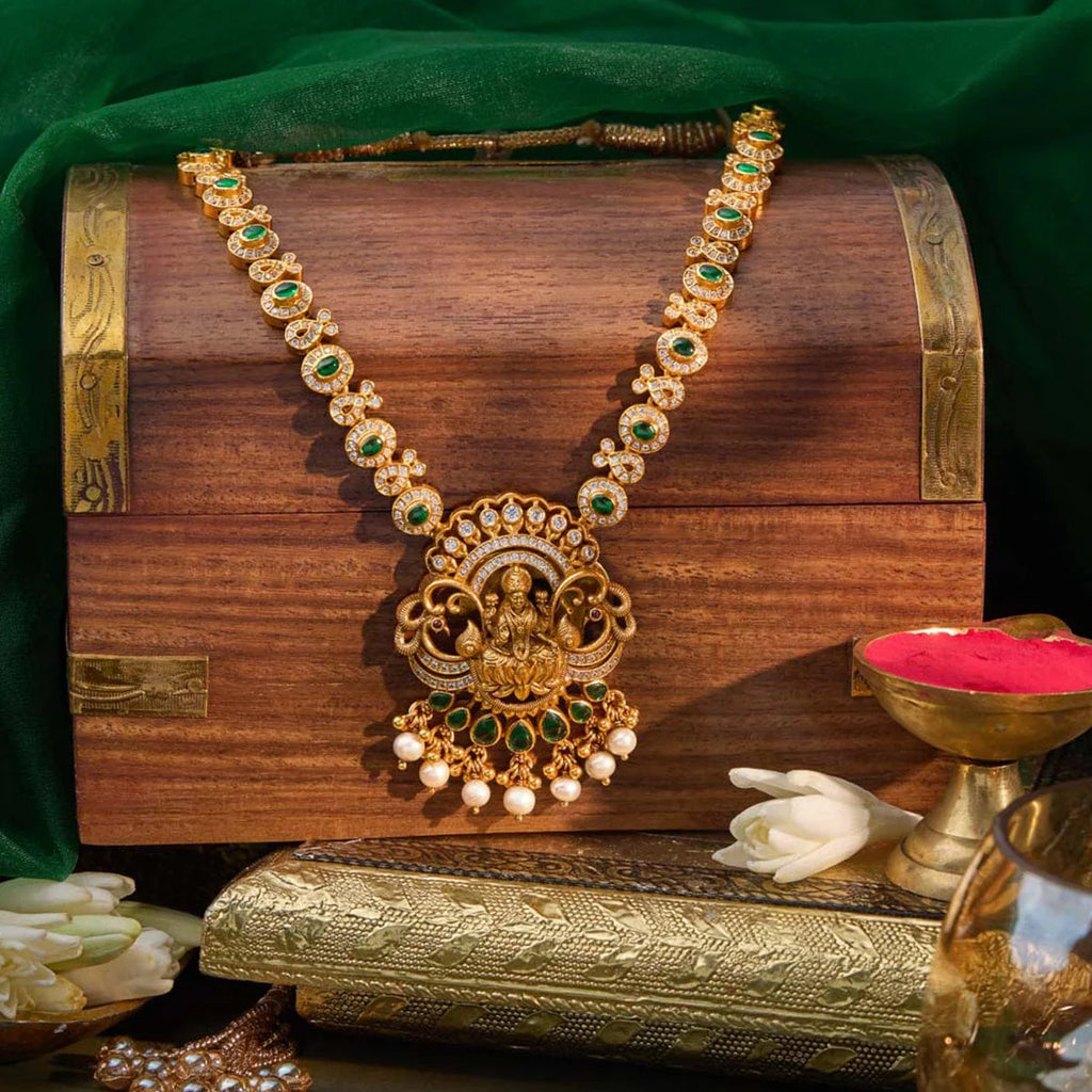 Silver Temple Necklace ruby stones for a royal look