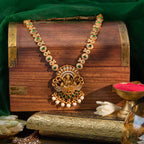 Silver Temple Necklace ruby stones for a royal look