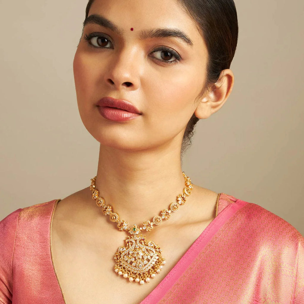 Silver Temple Necklace white zircon stones