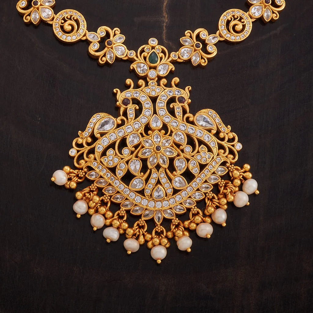 Silver Temple Necklace white zircon stones