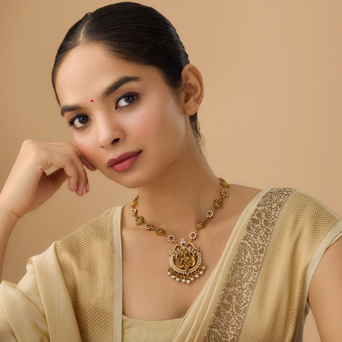 Silver Temple Necklace Adjustable  Short