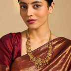 Silver Temple Long Haaram Necklace