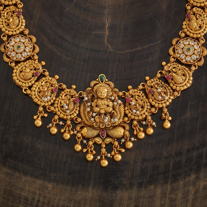 Silver Temple Long Haaram Necklace