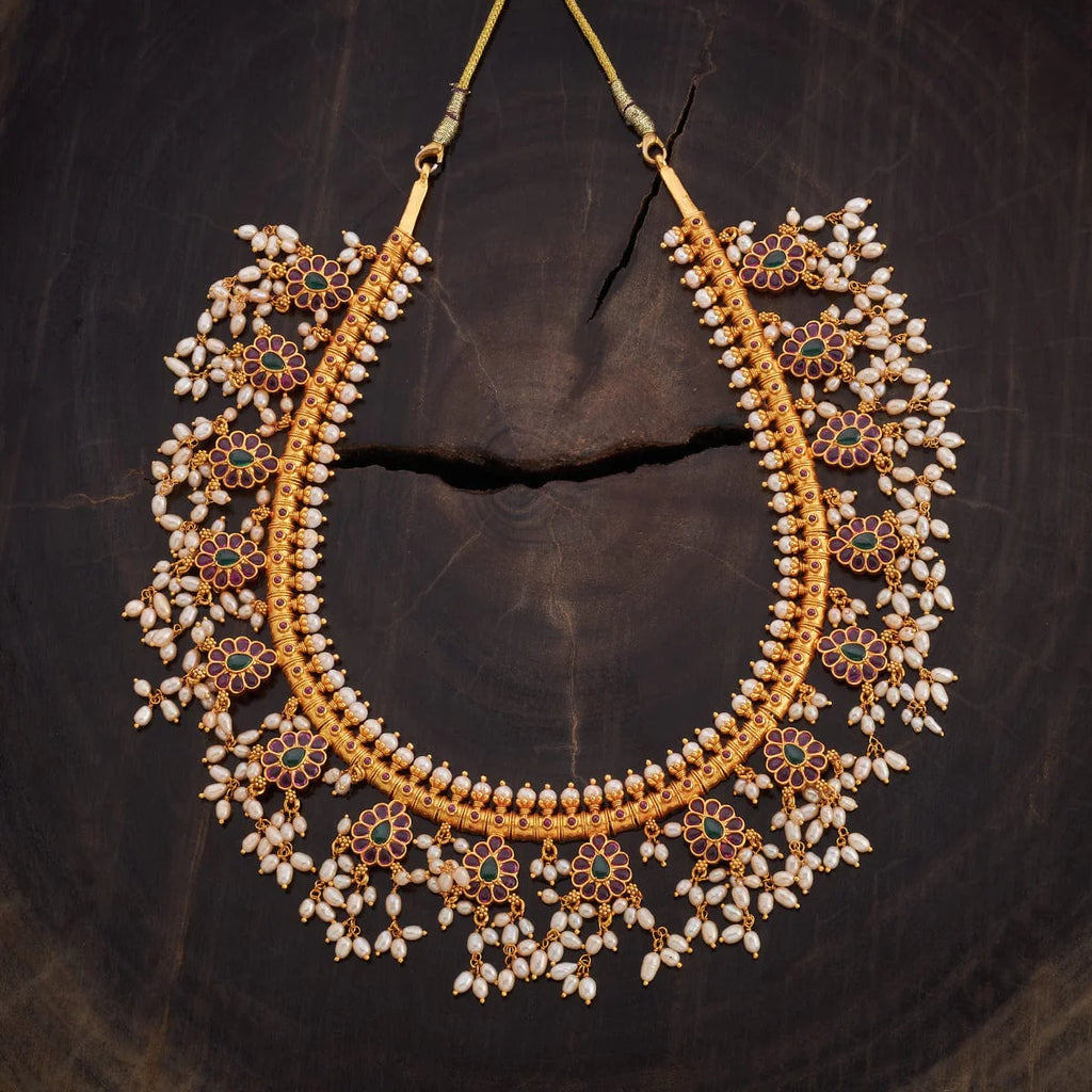 Silver Temple Necklace wearing heavily studded and royal accessories