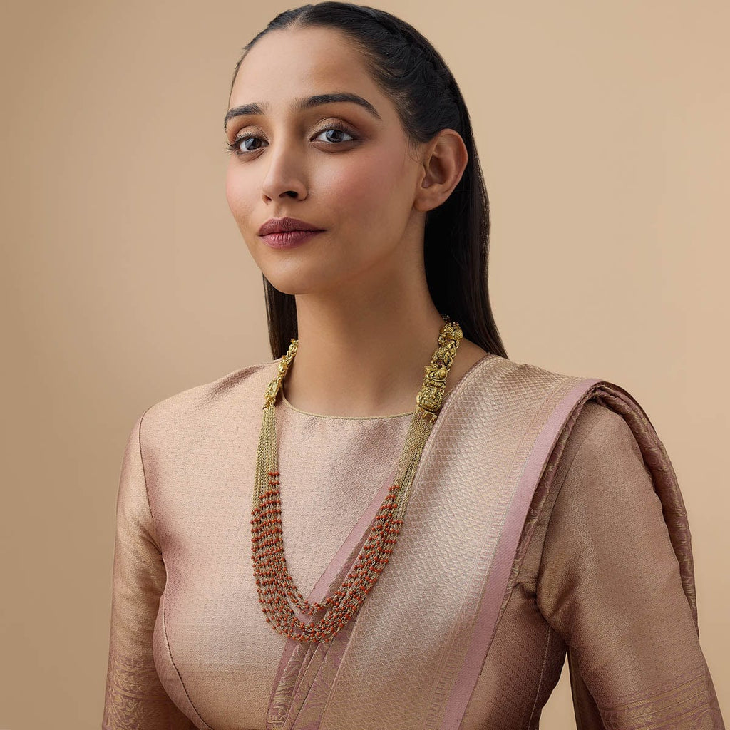 Silver Temple Necklace peacock and floral patterns